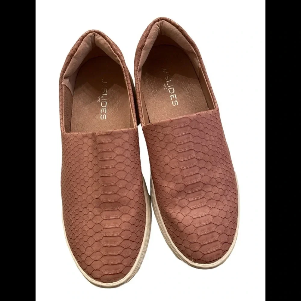 J/Slides NYC Mauve/Pinm Snake Skin Print Slip On Shoes